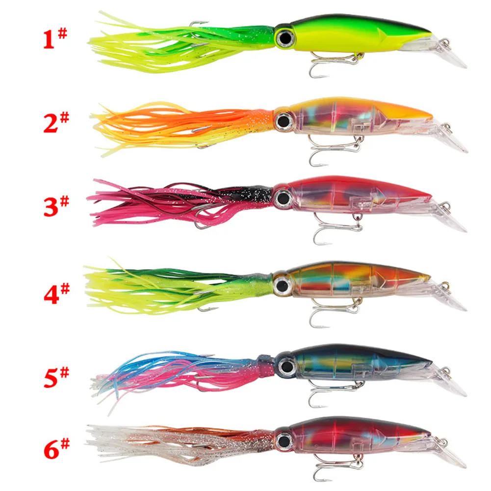 

1pcs Hard Fishing Lure Fish Bait 23cm 38g 6 Color Dazzling Simulation Squid Hook Octopus Crank Bait With Whiskers Colorful Body