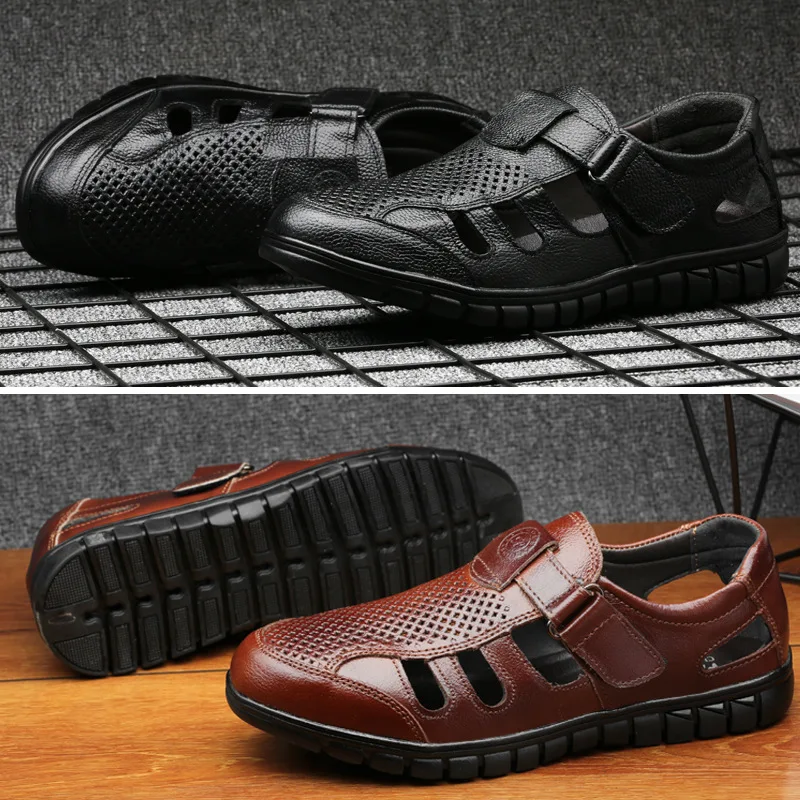 

Summer Men Sandals Genuine Leather Men Casual Shoes Outdoor Men Leather Sandals for Men Beach Shoes Roman Shoes Plus Size 38-45