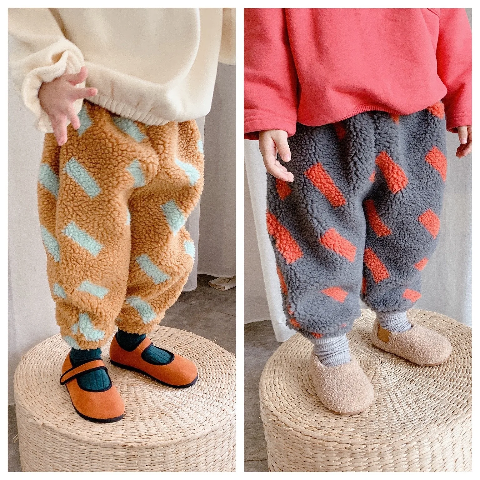 

Winter New Kids Warm Pants Korean Baby Girls Boys Plus Velvet Furry Pants New Arrival Children's Fashion Thick Harem Trousers