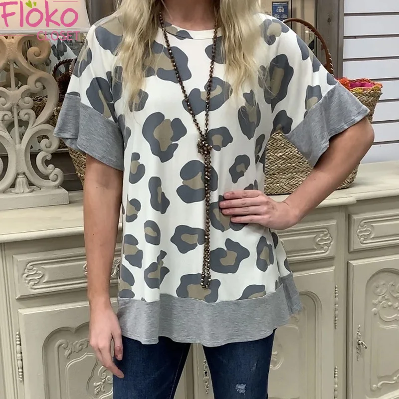 

Flokocloset Leopard Print O-Neck Short Sleeve T-Shirt Casual Soft Tops Tee Shirts Female Harajuku Mujer Camisetas Loose Tops