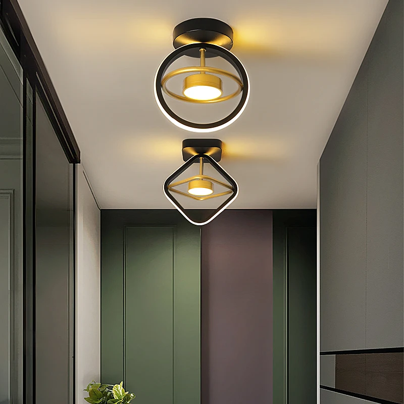 

Modern Led Chandelier in The Hallway Gold Black Ceiling Lamp for Corridor Bedroom Balcony Aisle Home Lighting Fixtures Decor