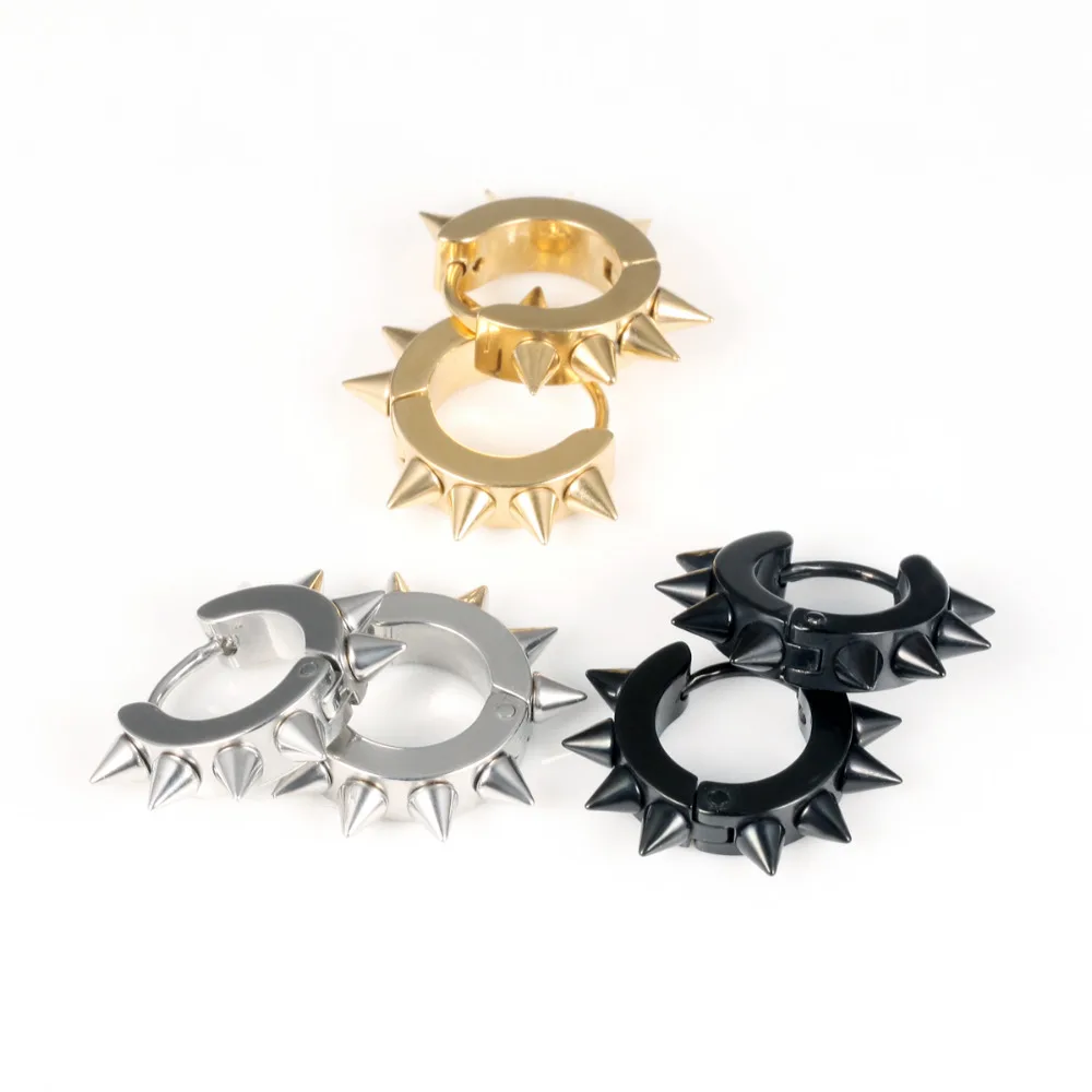 

OPK Personality Rivet Design Hoop Earrings For Man Rock Style 316L Stainless Steel 4mm*13mm Men Jewelry Earrings 3 Colors GE316