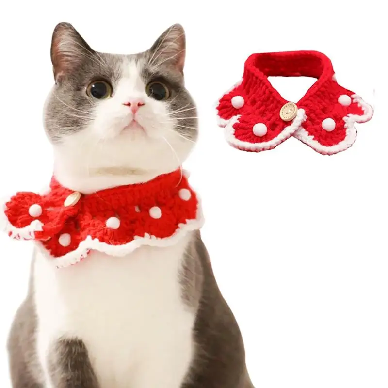 

1PC Cat Collar Knitted Wool Dog Bib Handmade Kitten Bandana Cat Bib Dog Saliva Towel Puppy Scarf For Christmas Dog Accessories
