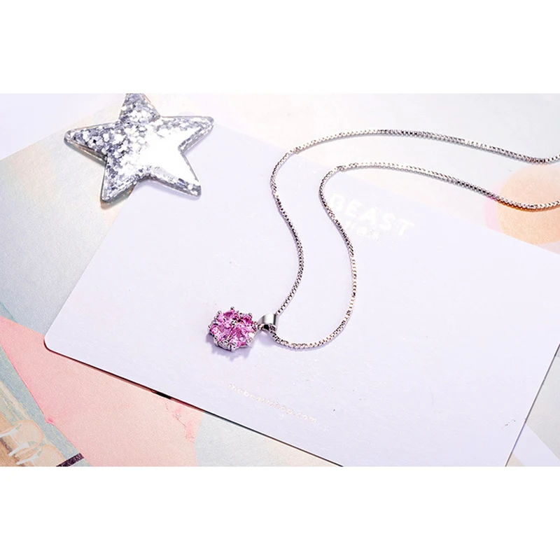 Кубический цирконий цветок Сакура кулон ожерелье серебро розовый медь вишня