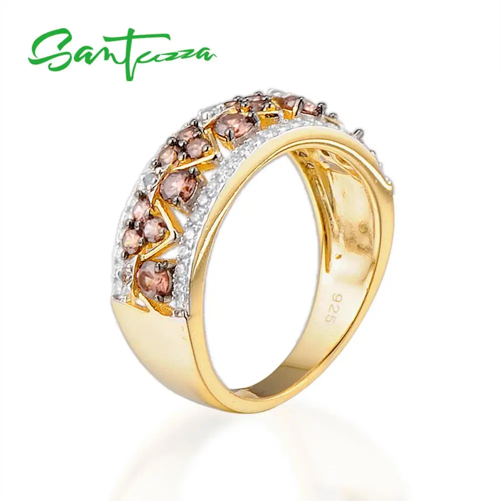 SANTUZZA, серебряные кольца для женщин, сверкающие, роскошный шоколад, кубический цирконий, кольцо для женщин, 925 пробы, серебряные кольца, хорошее ювелирное изделие