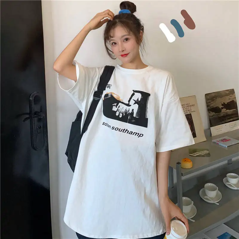 Футболка женская с коротким рукавом белая Свободная рубашка в европейском стиле