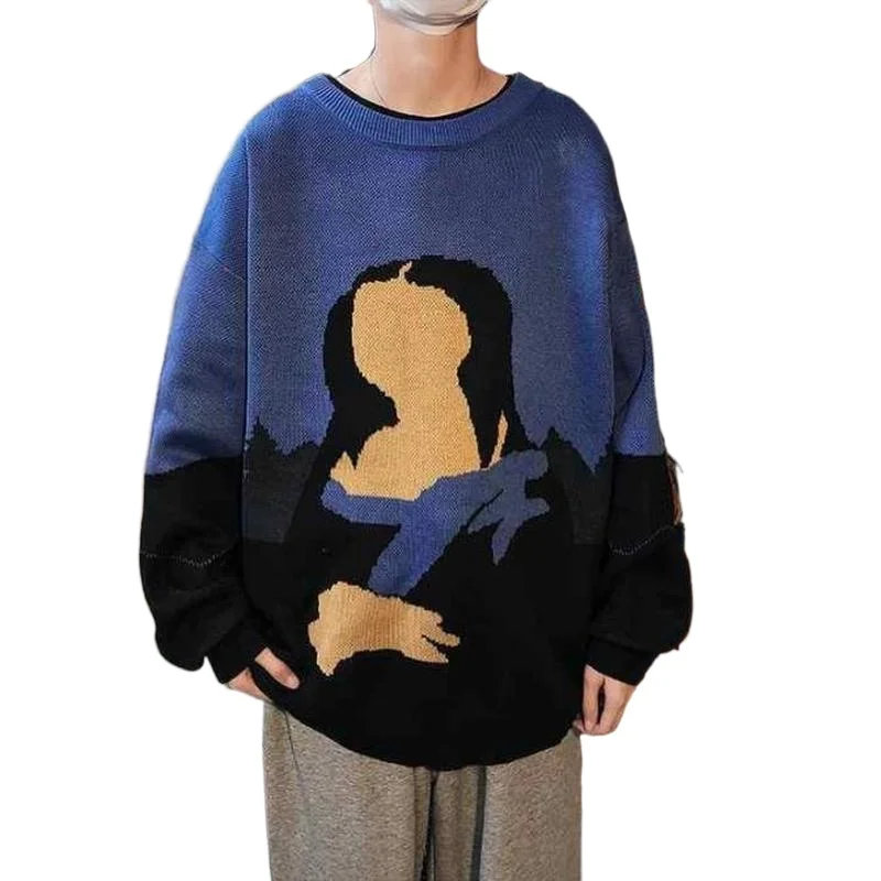 

Warm Mens Sweaters Pullovers Full O-neck Casual Warm Harajuku Vintage Harajuku Fashion Cartoon Loose Knitted Sweater Men