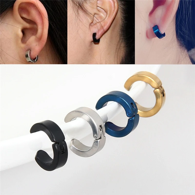 

1 Pair PUNK Men Women Hoop Ear Stud Stainless Steel Earring Hoop Piercing Stainless Steel Black Gold Blue