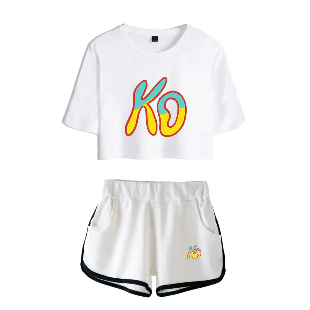 

Cody ко летний костюм женский пуловер с эластичной резинкой на талии в стиле Харадзюку, костюмы футболка с короткими рукавами в уличном стиле ...