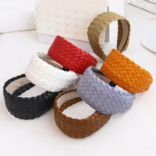 8cm de largura do plutônio couro trança headbands nova moda artesanal sólida hairbands bezel para as meninas do cabelo aros faixas acessórios (2)