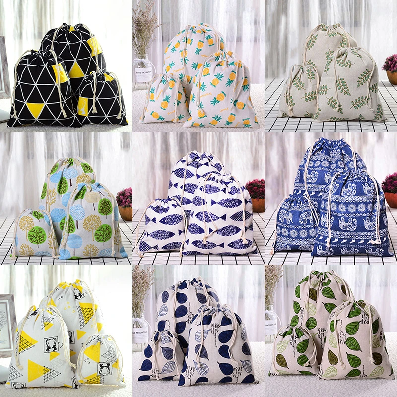 

Leaves Pineapple Fish Drawstring Cotton Linen Storage Bag Christmas Gift Candy Organizer Makeup Cosmetic Coins Keys Bags 49321