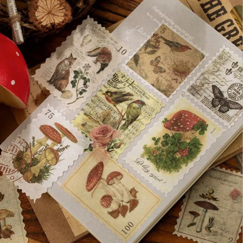 

60pcs/pack Vintage Stamp series Scrapbooking Stickers Flakes Transparent Stationery Planner Diary Stickers Material Escolar