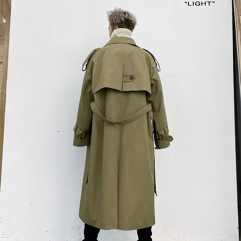 

Male Women Couple Streetwear Loose Jacket Cloak Overcoat Men's Double Breasted Belt Vintage Casual Long Trench Coat Outerwear