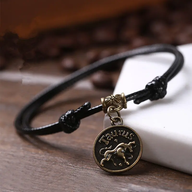 Women Vintage Black Rope Chain Anklets 12 Constellations Couple Bohemian Ankle Bracelet Lovers Accessories Boho Foot Jewelry