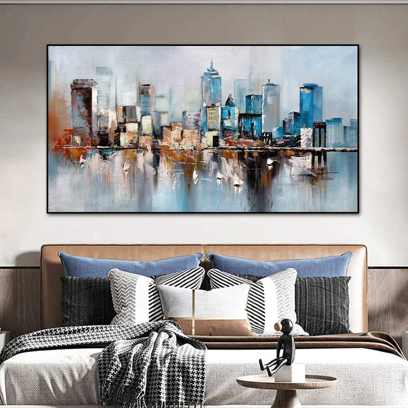 

Rain City Building Posters Home Decor Landscape Pictures Wall Art For Living Room Abstract Oil Painting Printed On Canvas