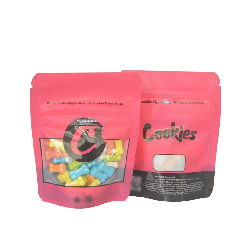 

100 PCS 3.5g Colors Cookies Child Resistant Exit Bags 4 Mils Smell Proof Packaging Stand Up Pouches Child Proof Function Zippe