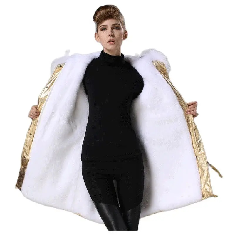 Новинка 2017 Роскошная золотая парка длинная стильная женская зимняя белая