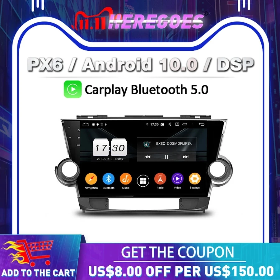 Carplay PX6 DSP Android 10 0 4G + 64G автомобильный радиоприемник мультимедийный видеоплеер GPS