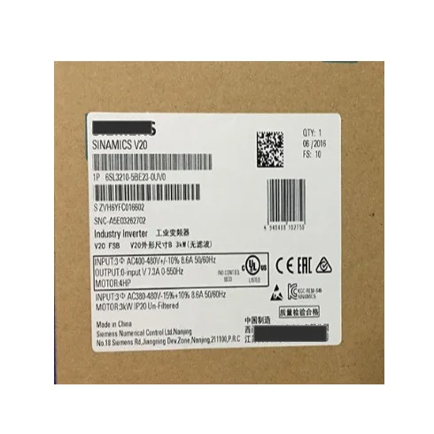 

Новый оригинальный 6SL3210-5BE23-0UV0 V20 инвертор 3 кВт 6SL32105BE230UV0 спот
