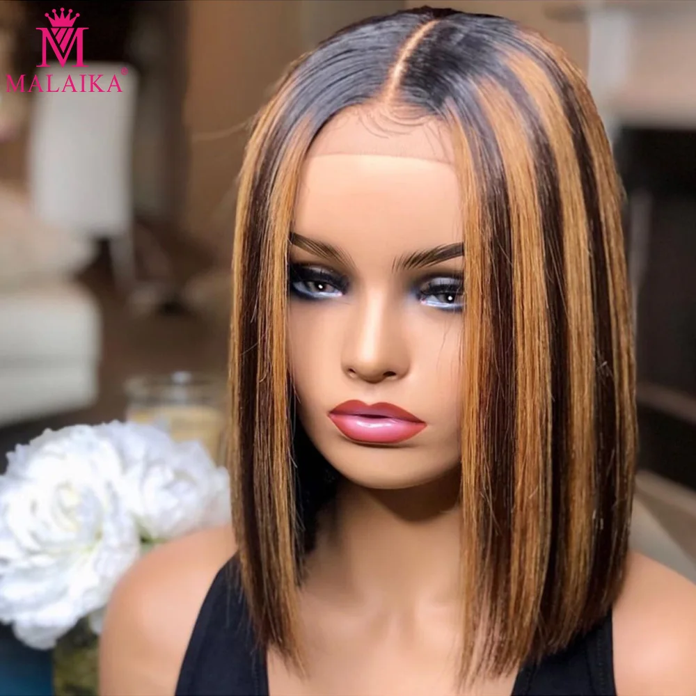 Malaika hair 4x4 T Lace  #4/27 highlight wig human hairWigs for Black Women Colored Short Tpart Colored Straight Human Hair Wigs