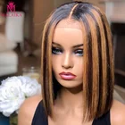 Парик из натуральных человеческих волос Malaika hair 4x4 T Lace #427, парики для чернокожих женщин, Цветные Короткие прямые человеческие волосы