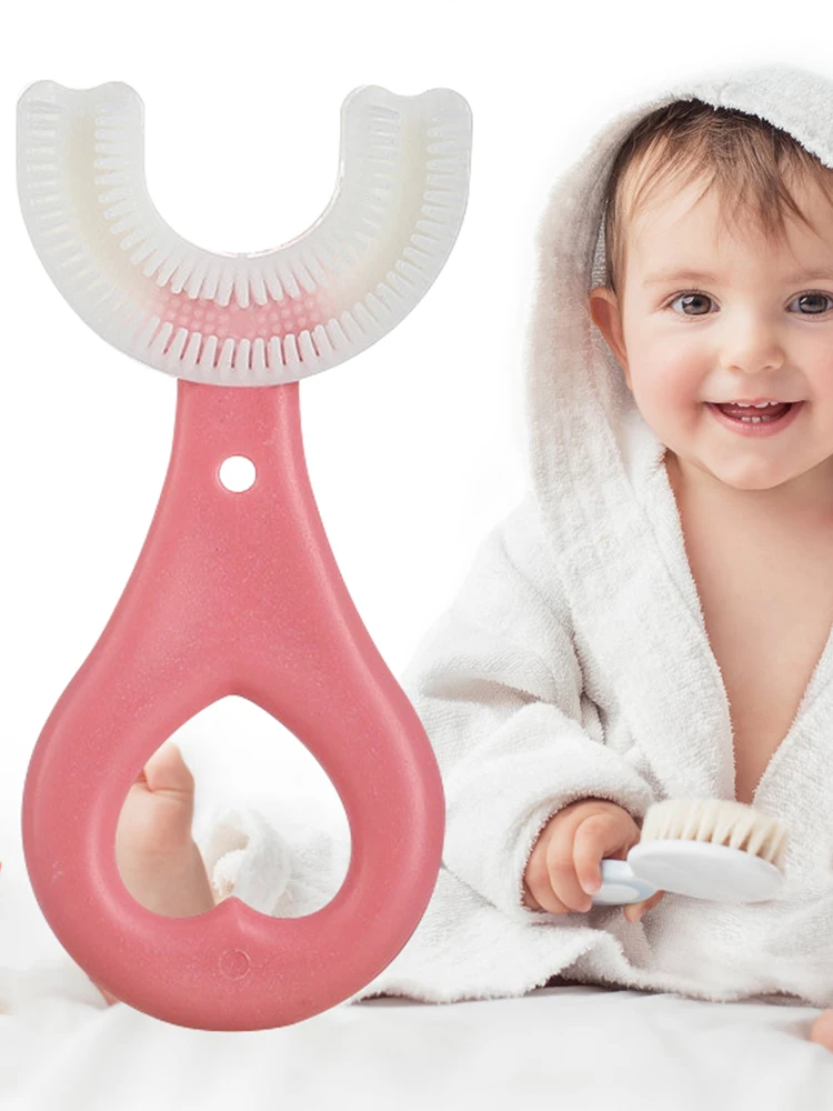 Cepillo de dientes redondeado seguro y suave para ni&ntilde;os, cepillo de dientes en forma de U, 360 limpieza bucal, bonito cepillo de dientes para ni&ntilde;os peque&ntilde;os y Ch-4
