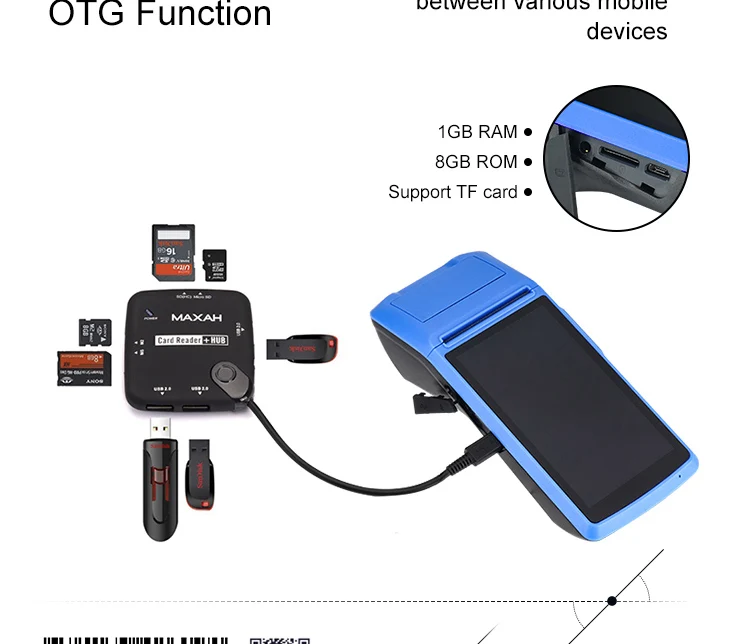 КПК с NFC док-станция зарядное устройство пос-терминал принтер чековый сенсорный Bluetooth POS машина SIM портативный беспроводной сканер штрих-кода камерой