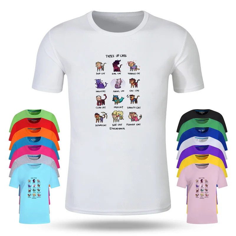 

Футболка хлопковая с коротким рукавом для мальчиков и девочек, модная разноцветная рубашка с изображением кота для студентов, большие разм...