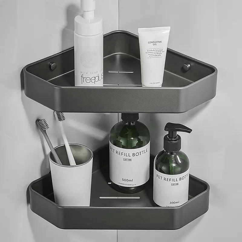 Угловая алюминиевая полка для ванной комнаты треугольная корзина стеллаж