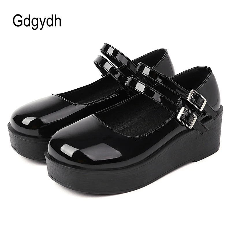 

Gdgydh Patent Leather Mary Janes Shoes Girls Japanese Style JK LO Cosplay Platform Heel Thick Sole Creepers Women Pumps Spring