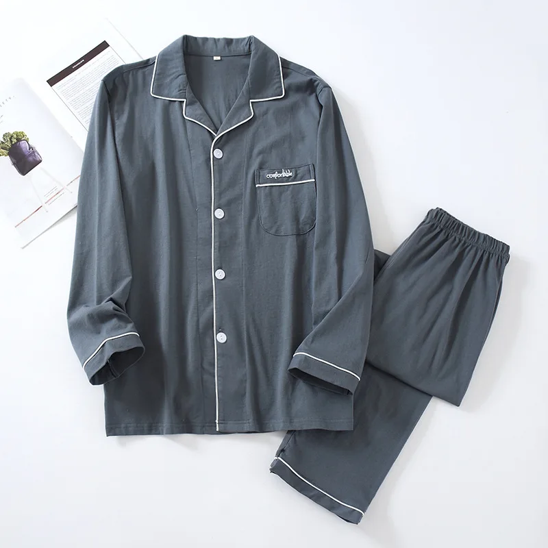 

Hasfia Spring Trousers Suit Womens Vintage Long Sleeve Solid Cotton Pajamas Set Ladies Casual Comfortable Elastic Night Clothes