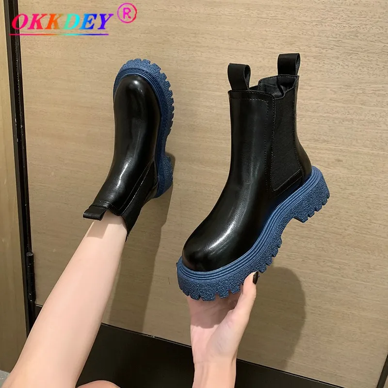

Fashion Women's Chelsea Boots PU Leather Autumn Women's Ankle Boots Ladies Fashion Shoes Non-slip Thick-soled Non-slip Сапоги