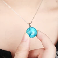 2019 new resin glass ball pendant necklace bohemian blue sky white clouds long chain women ladies jewelry