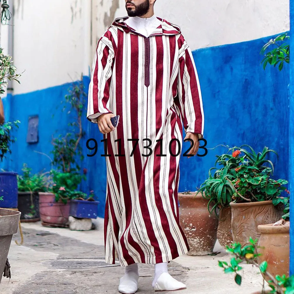 Мужская рубашка с длинным рукавом длинная в красную полоску Африканском