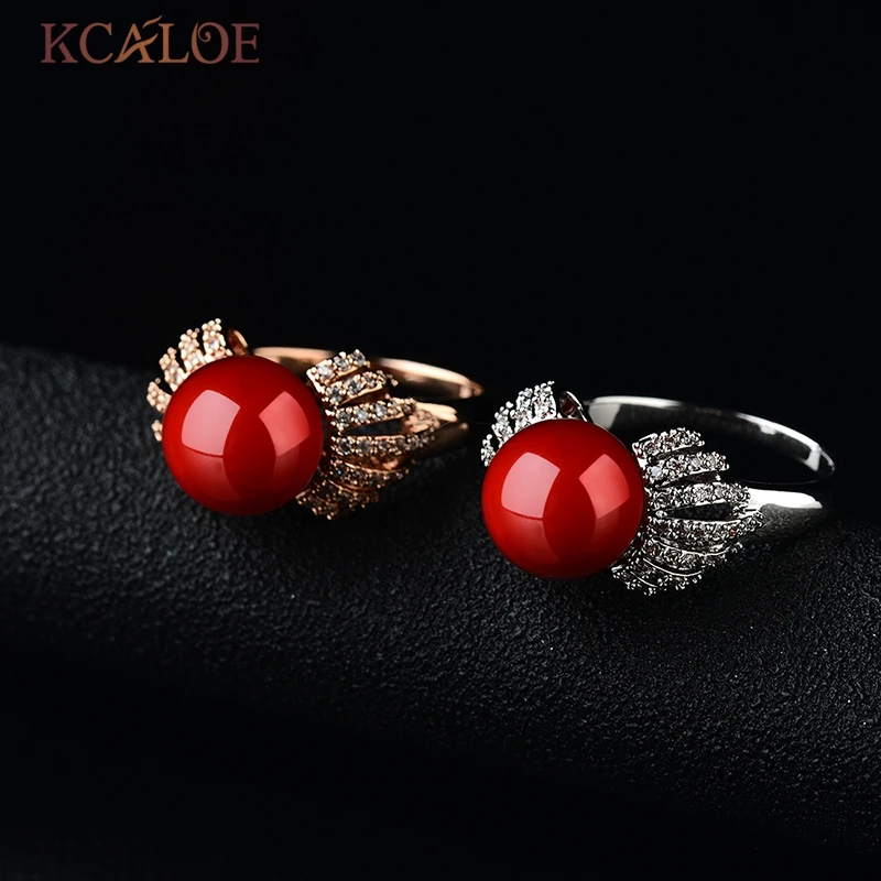 KCALOE Кольцо Для Женщин Красные Кольца с Имитацией Коралла Позолоченные