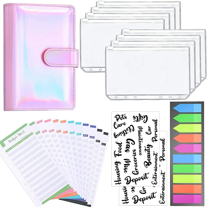 

A6 Binder, ПУ многоразового использования 6 колец ноутбук Binder карманы, расходы бюджет листы наклейки этикетки, этикетки