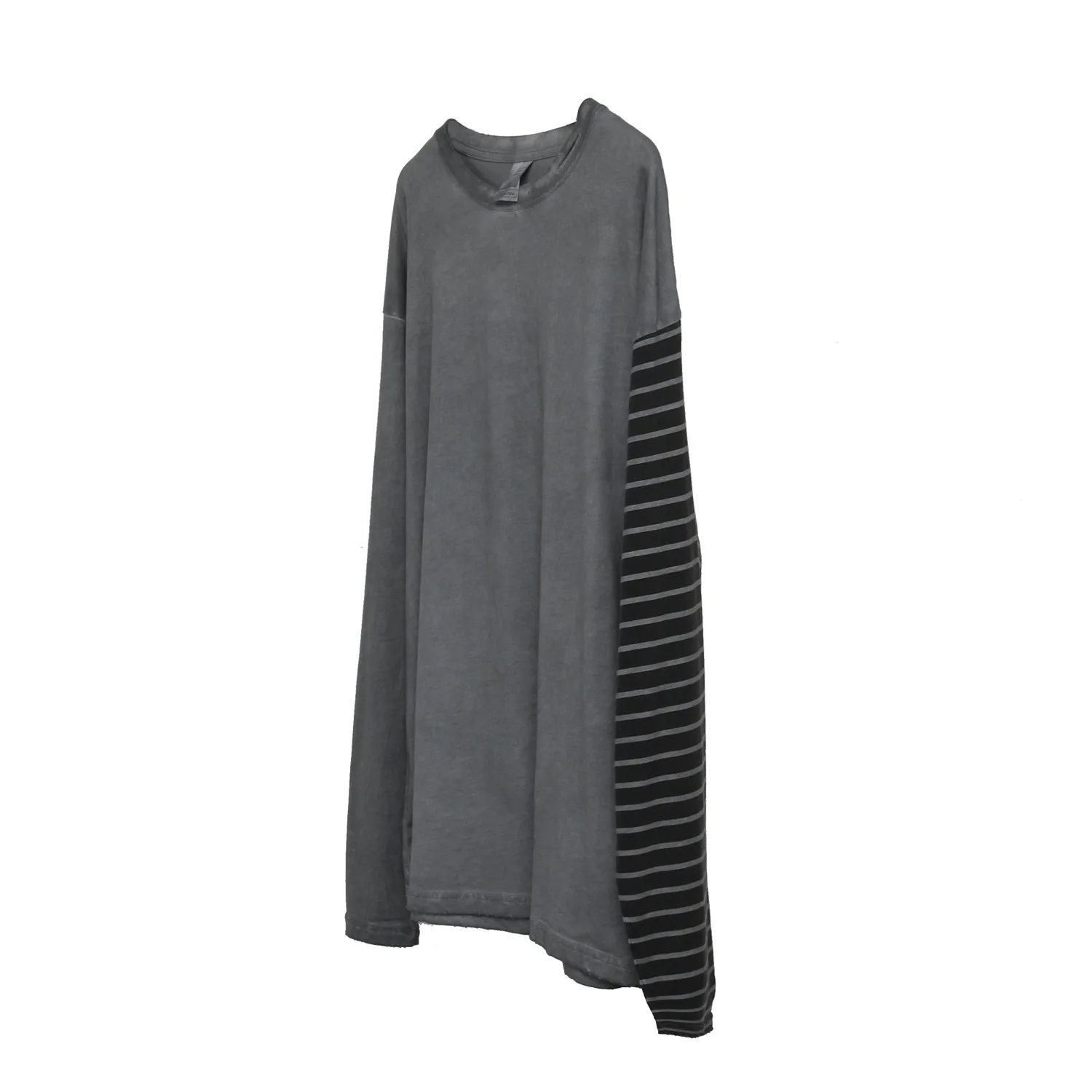 

2019 Autumn and Winter New Products Wash Water Fried Color Print Stripe Stitching Street Tide Brand Long-sleeved T-shirt