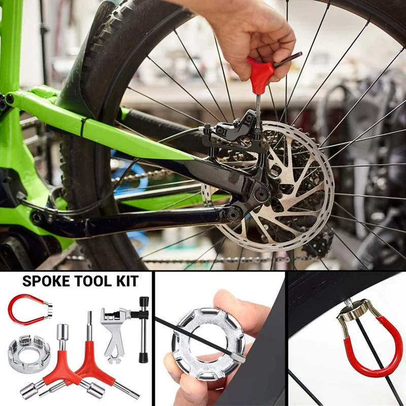 

5Pcs Bicycle Correction Tool,Include 8-Cut Open Spoke Wrench,Spoke Wrench,Chain Breaker,Hexagon Wrench and Socket Wrench