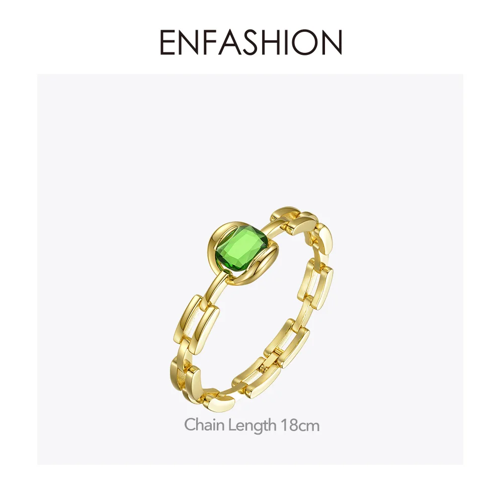 Женский браслет с зеленым камнем ENFASHION цепочка из нержавеющей стали золотого
