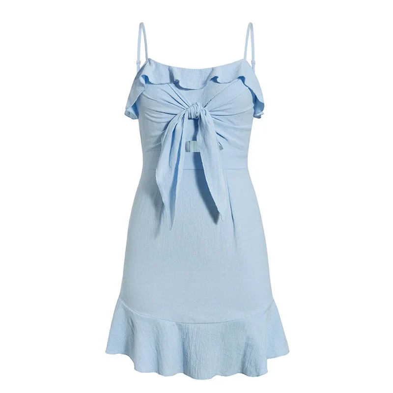 

Summer Women's Clothing New Popular Ruffled Knotted Solid Color Simple Camisole Dress