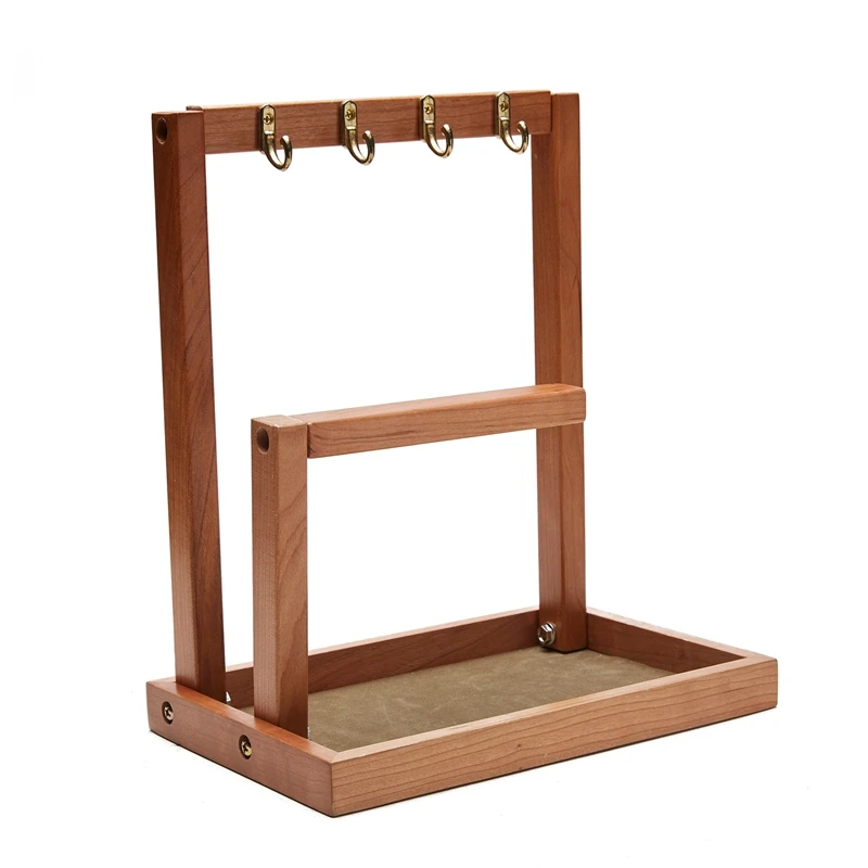 

Wooden Jewelry Organizer Display Stand Holder With Ring Tray And Hooks Storage 3-Tier Desk Organizer Stand