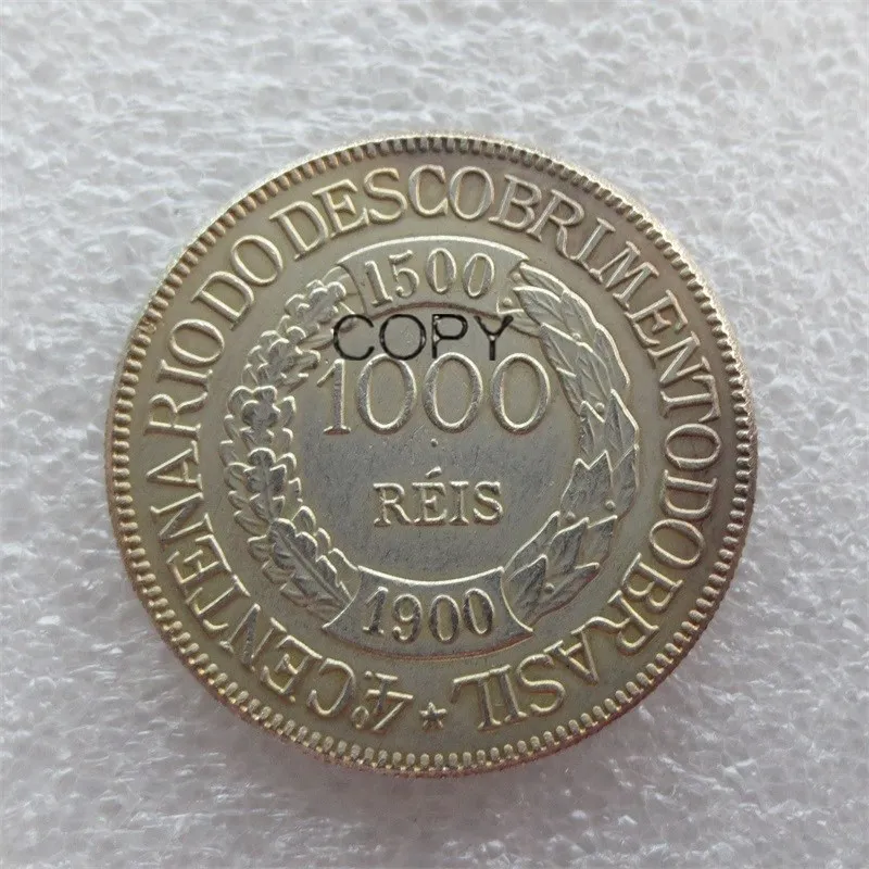 

1900 Brazil 1000 Reis Silver Plated Copy Coins Size 30mm