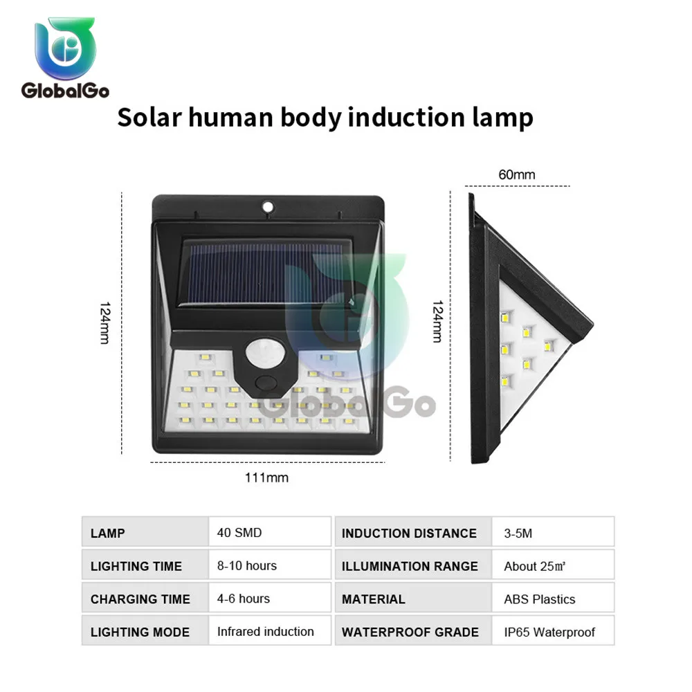 1200 мАч 25 Вт 40 светодиодный солнечный светильник лампа для сада украшение PIR