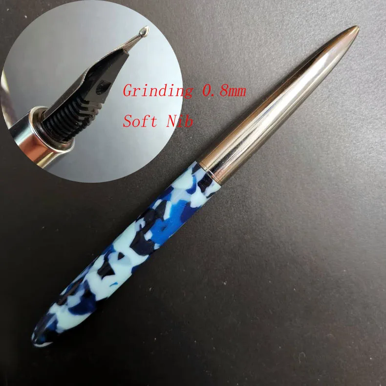 Целлулоида авторучка чернилами ручной шлифовальный перо 0 8 мм мягкий Серебряный