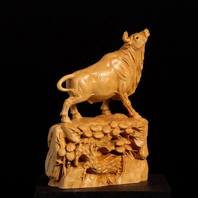 

15 см резьба по дереву в виде быка, офисные украшения, украшение для дома, подарок для взрослых, китайские новогодние подарки