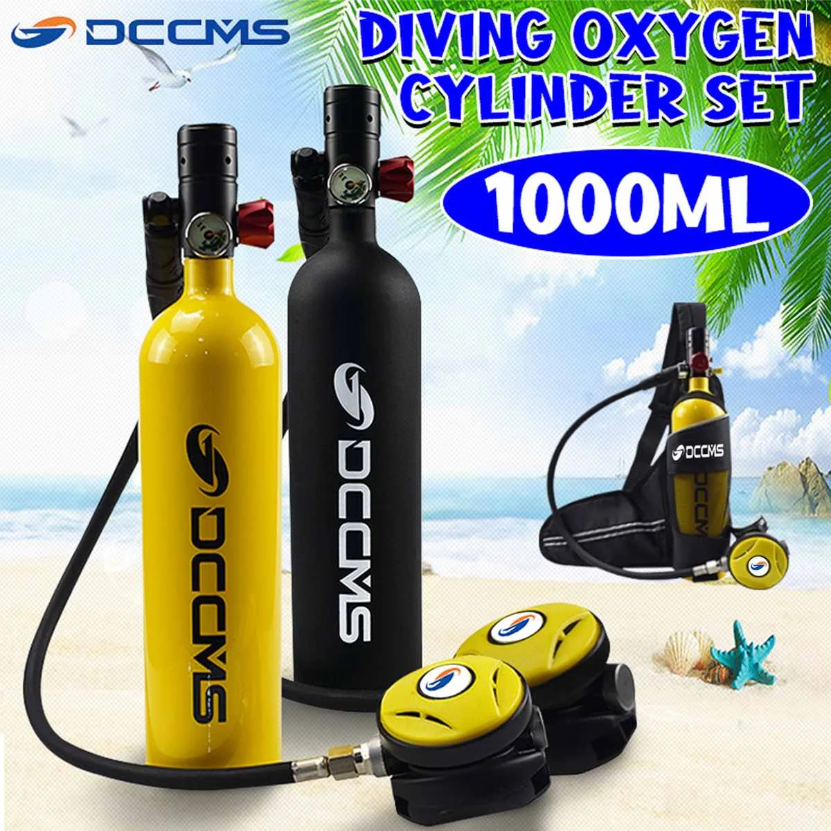 

DCCMS DS-410 1L Portable Scuba Diving Tank Oxygen Divers Spare Equipment Leisure Diving Mini Scuba Tank for Snorkeling Breath