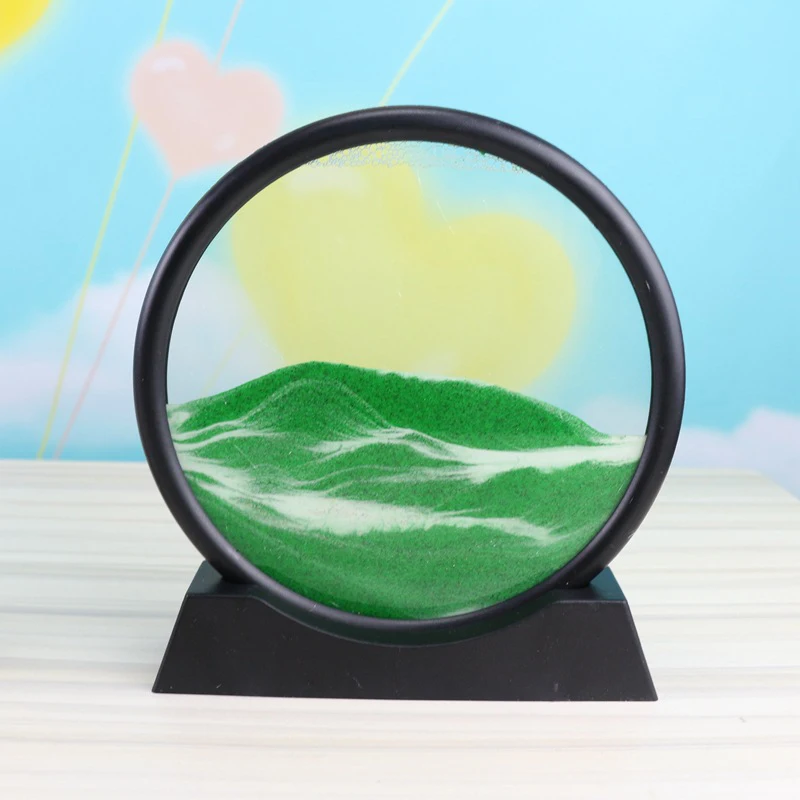 

7inch Flowing Sand Art Painting Hourglass 3D Round Glass Landscape Picture Quicksand Moving Sand Desktop Living Room Home Decor