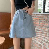 short skirt female temperament side slit denim skirt female summer new korean style high waist slim a line skirt