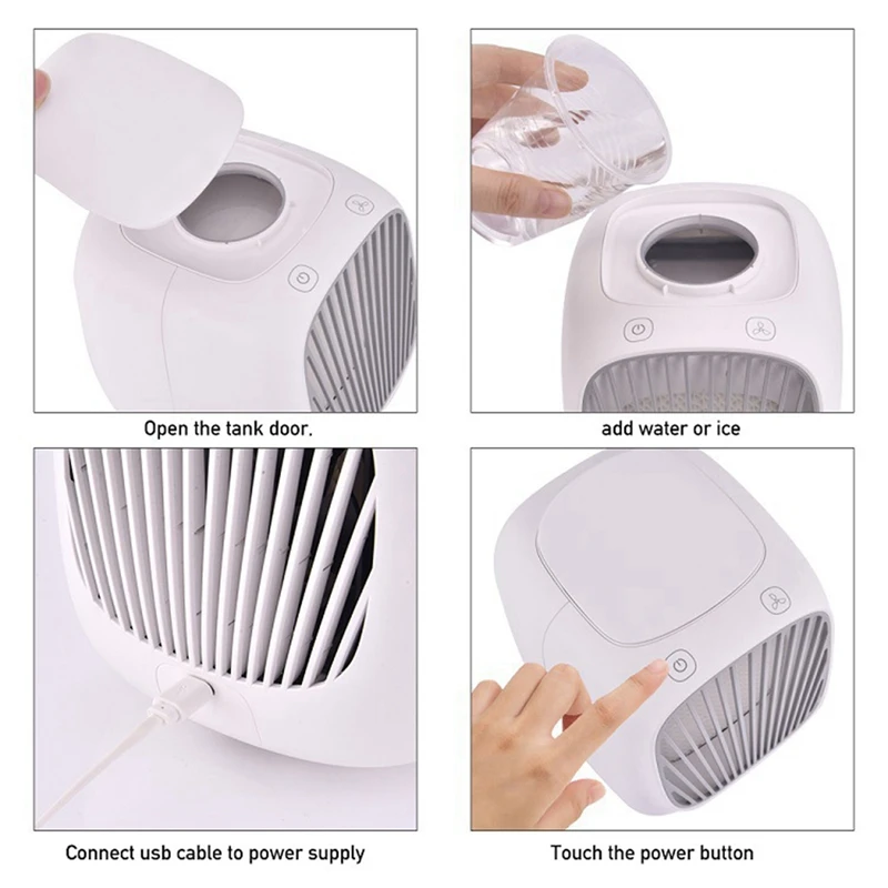 

Portable Mini Air Conditioning Fan, Adjustable 3 Speeds,Desktop Cooler with 7 Colors LED Light,for Home Office Dorm