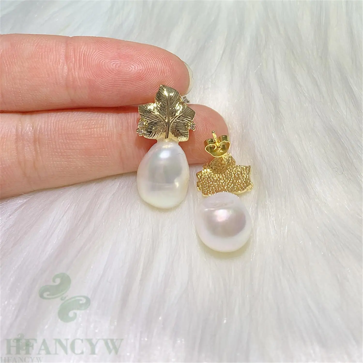 Белые жемчужные серьги в стиле барокко 18k серьги-гвоздики с листьями